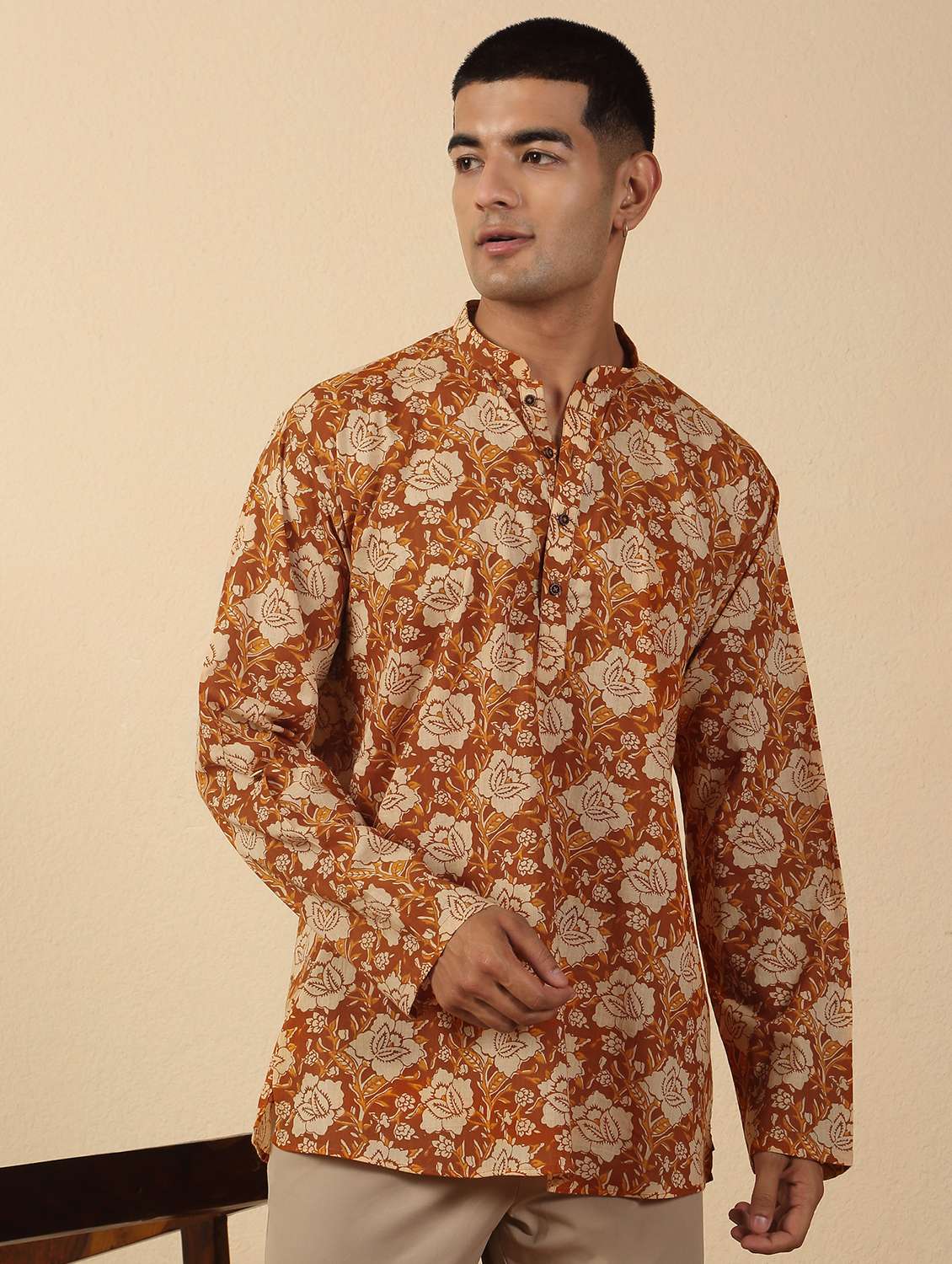men printed mandarin neck short kurta - 22619211 -  Standard Image - 2