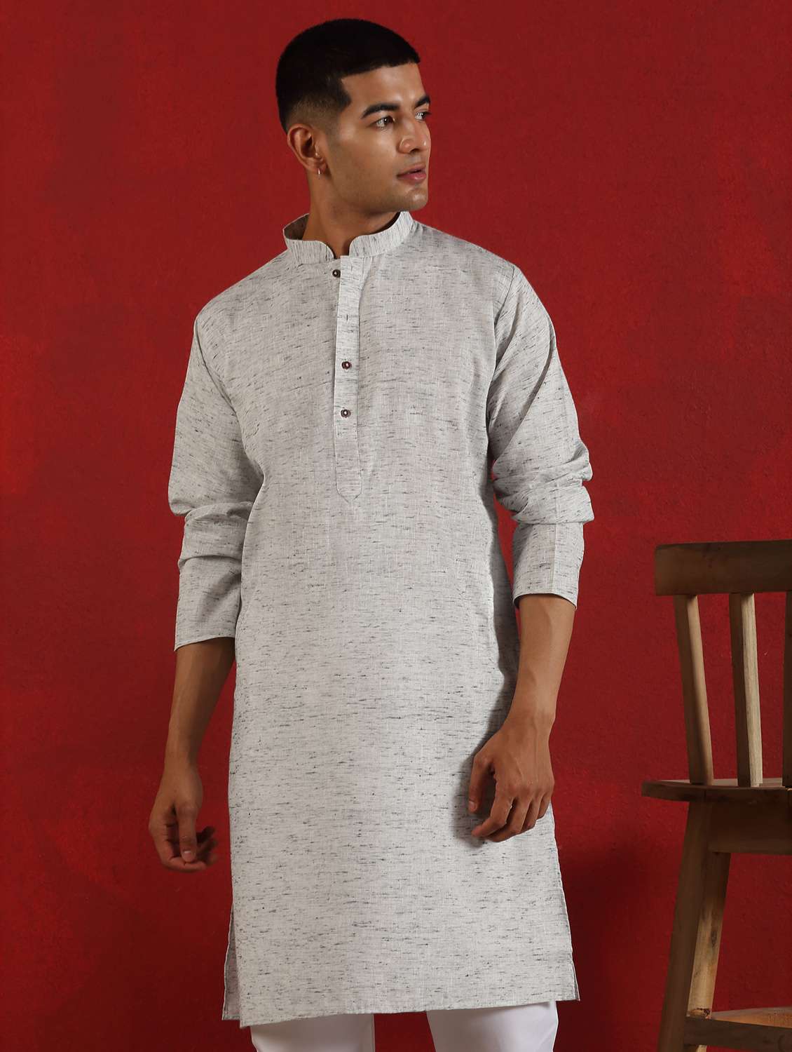 men self design mandarin neck long kurta - 22619234 -  Standard Image - 2