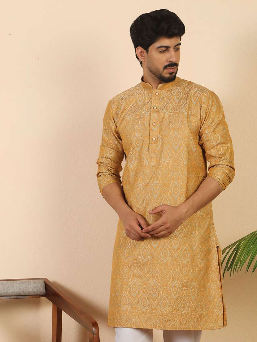 men self design mandarin neck long kurta - 22619278 -  Standard Image - 2