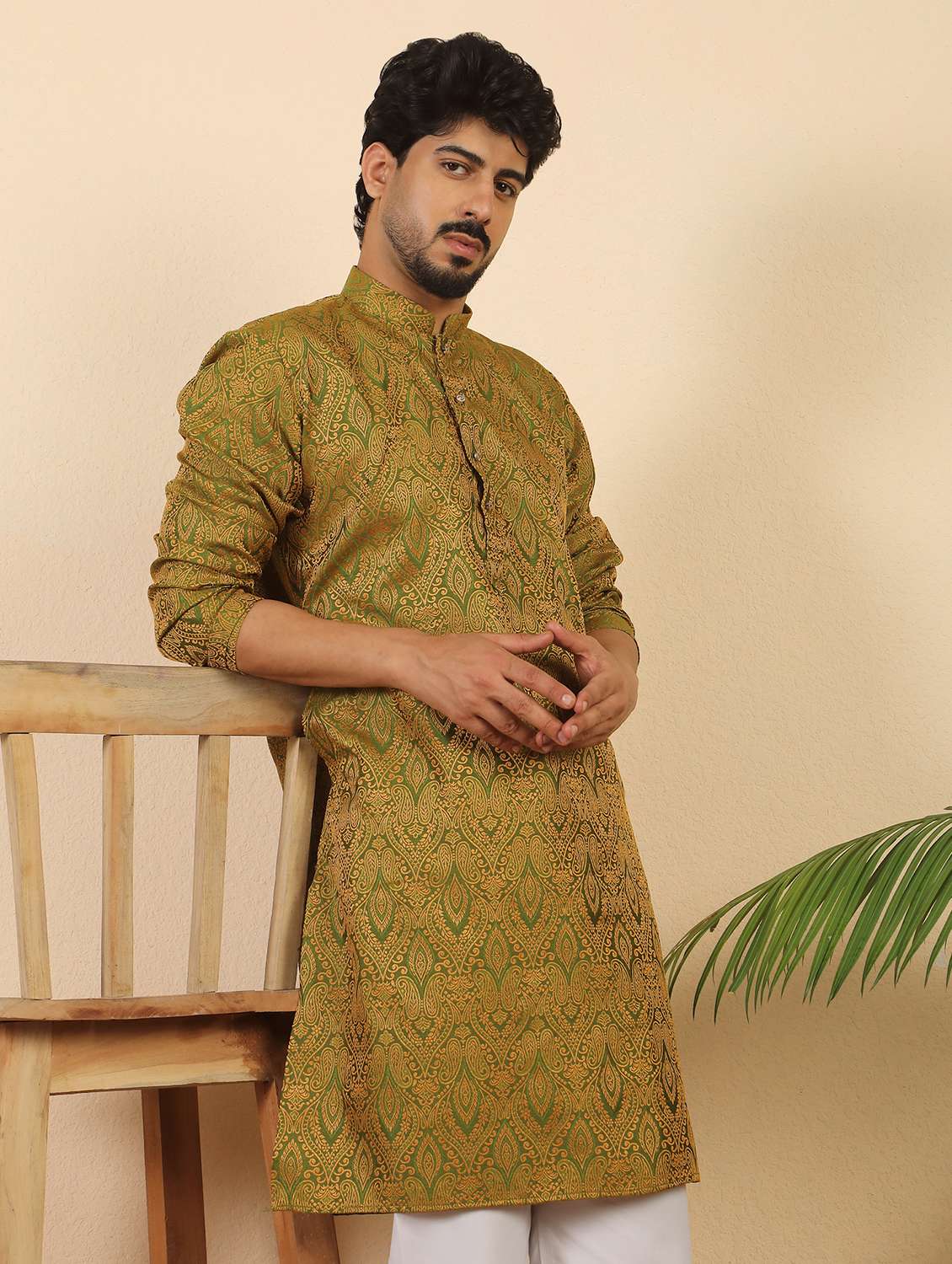 men self design mandarin neck long kurta - 22619281 -  Standard Image - 2