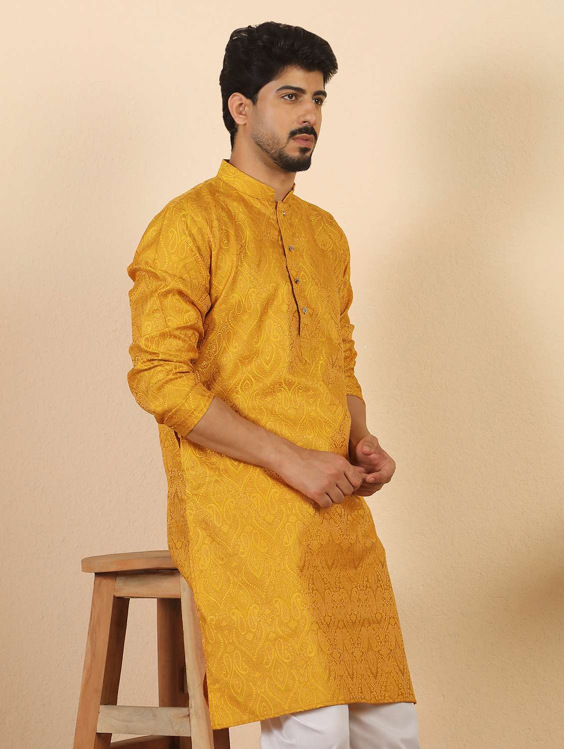 men self design mandarin neck long kurta - 22619283 -  Standard Image - 2