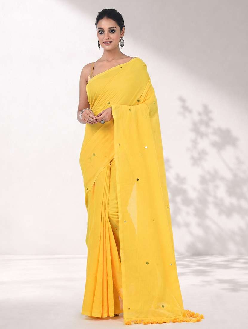 women solid with work embellished saree with blouse