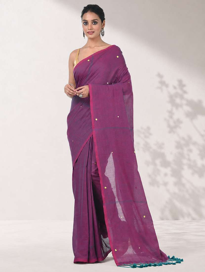 women solid with work embellished saree with blouse