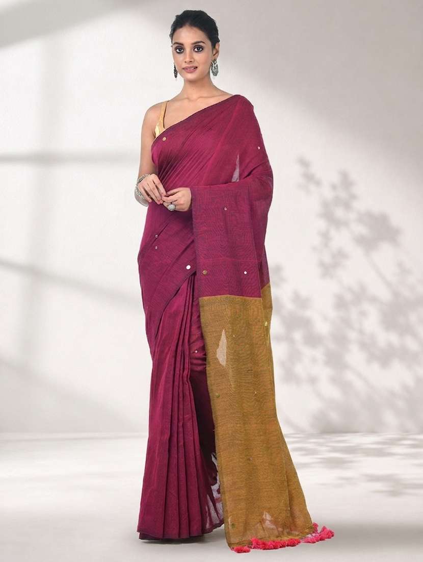 women solid with work embellished saree with blouse