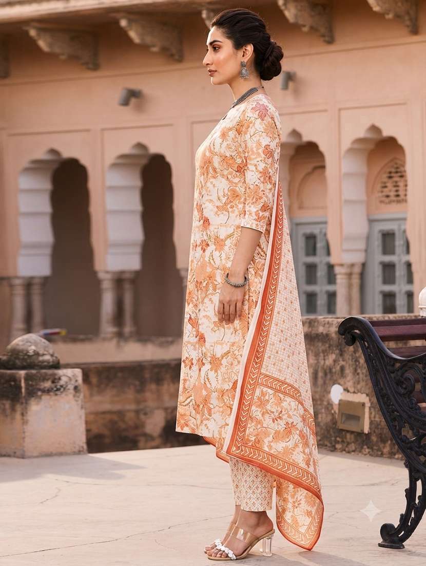 Women Printed Three Quarter Sleeve Kurta Pant With Dupatta Set - 22619355 -  Standard Image - 2