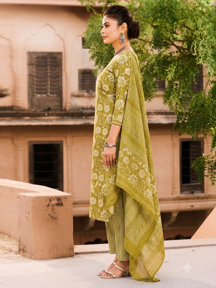 Women Printed Three Quarter Sleeves Kurta Pant Set With Dupatta - 22619356 -  Standard Image - 2