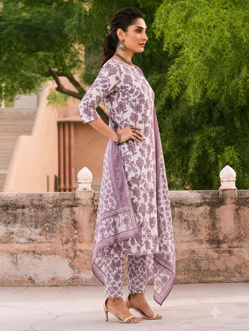 Women Printed Three Quarter Sleeves Kurta Pant Set With Dupatta - 22619359 -  Standard Image - 2