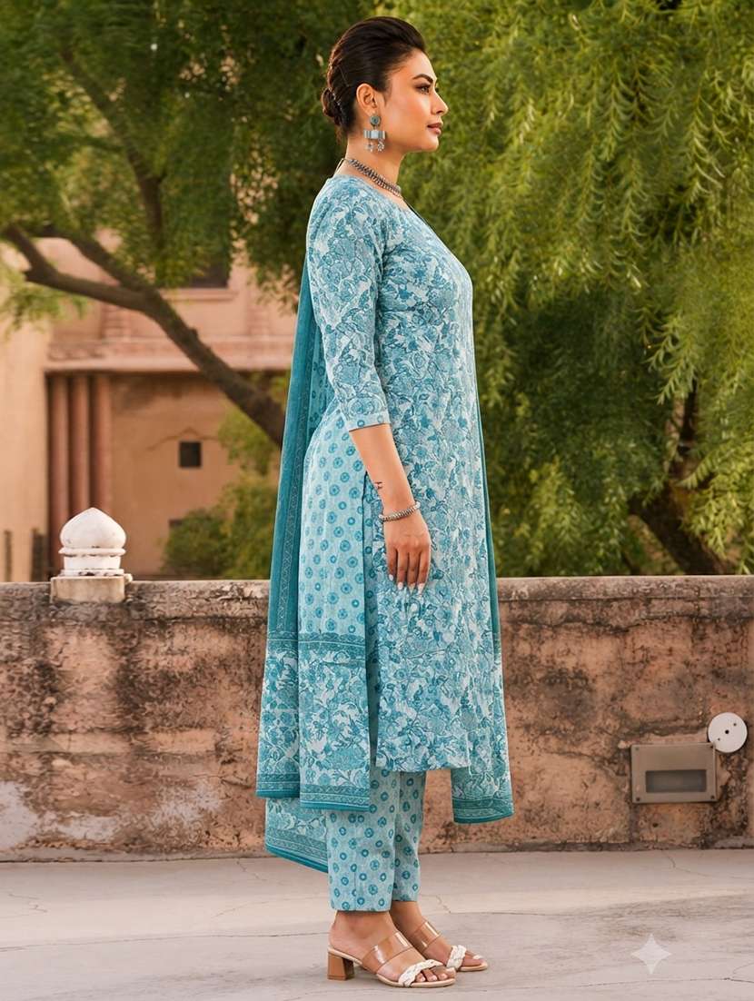 Women Printed Three Quarter Sleeves Kurta Pant Set With Dupatta - 22619362 -  Standard Image - 2