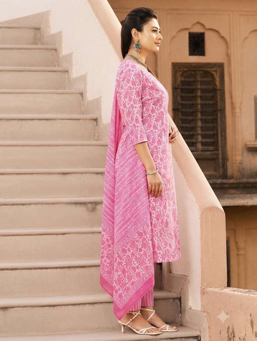 Women Printed Three Quarter Sleeves Kurta Pant Set With Dupatta - 22619363 -  Standard Image - 2