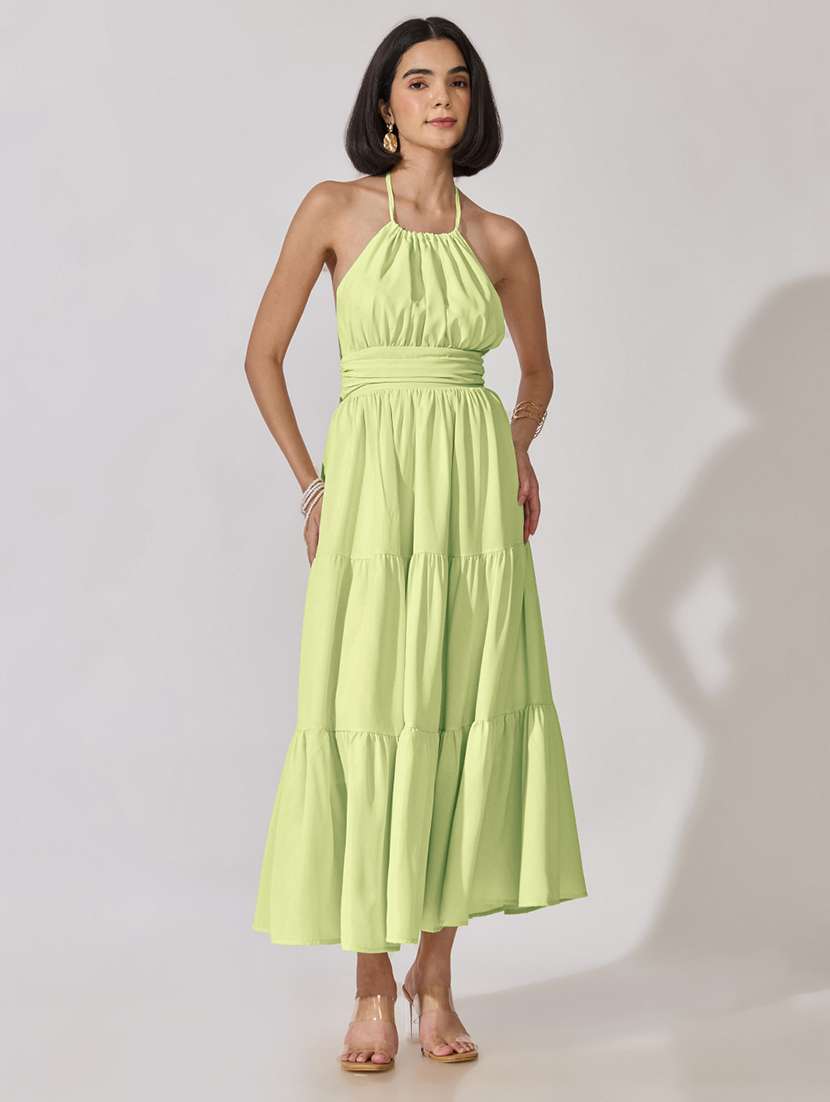Women Solid Halter Neck Tiered Dress - 22619446 -  Standard Image - 2