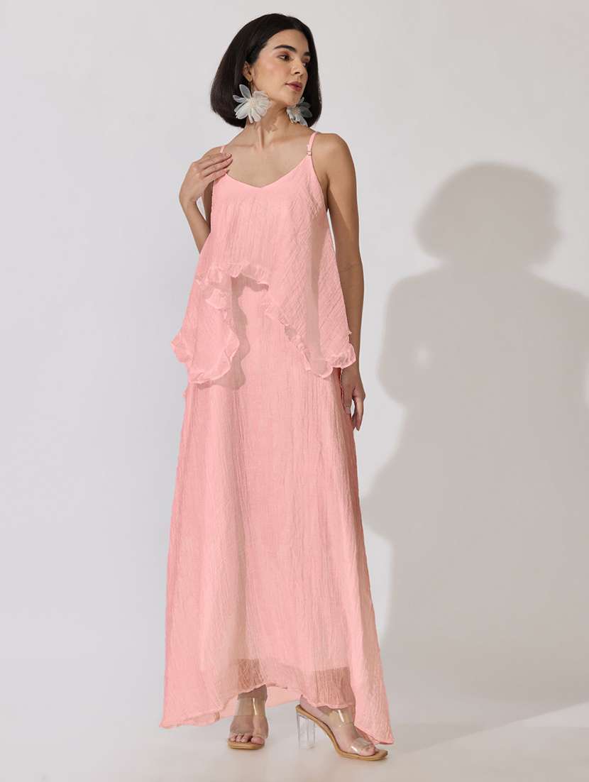 Women Solid Shoulder Strap Layered Dress - 22619463 -  Standard Image - 2