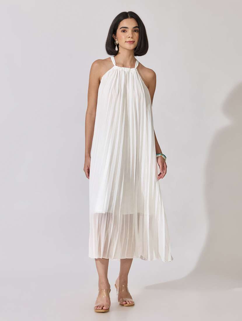 Women Solid Halter Neck Shift Dress - 22619468 -  Standard Image - 2