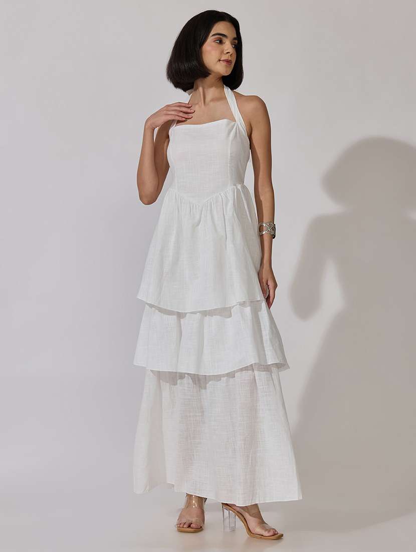 Women Solid Halter Neck Layered Dress - 22619473 -  Standard Image - 2