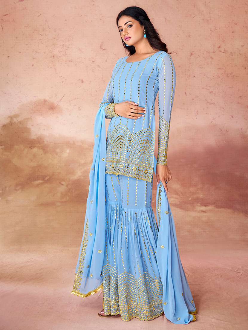 women embroidered long sleeves kurta sharara set with dupatta - 22619483 -  Standard Image - 2