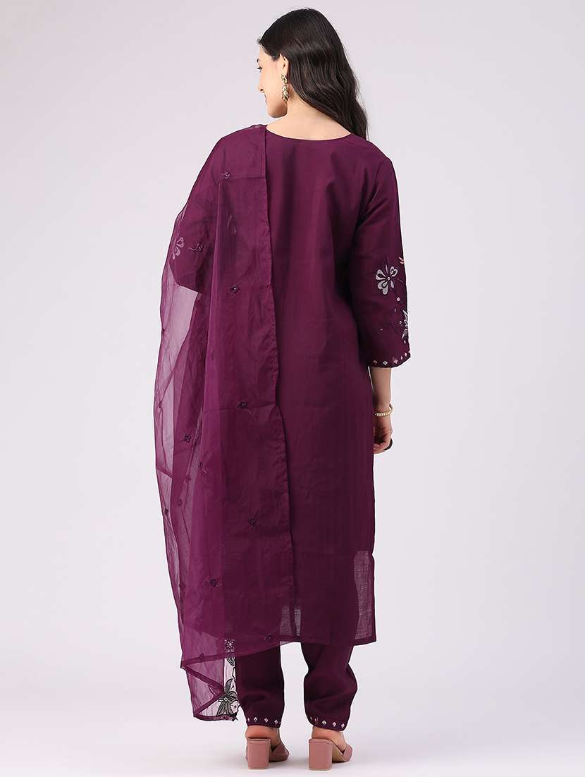 Women Embroidered Three Quarter Sleeve Kurta Pant With Dupatta Set - 22619545 -  Standard Image - 2
