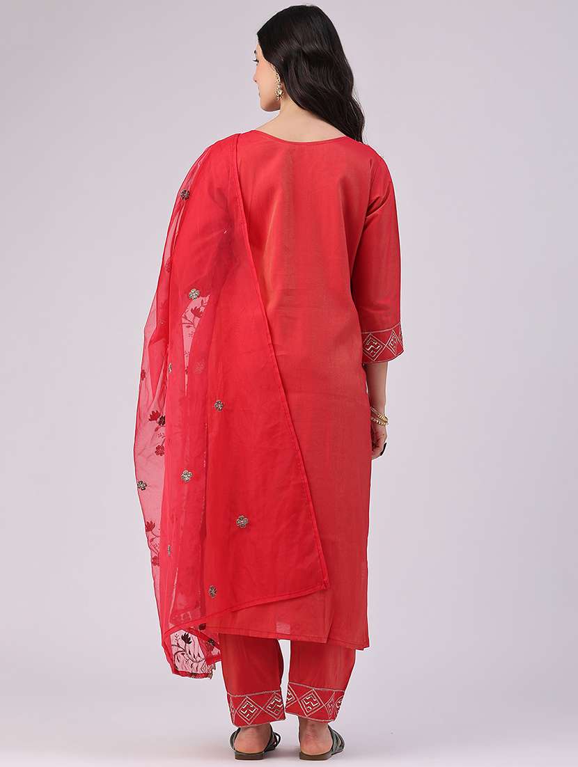 Women Embroidered Three Quarter Sleeve Kurta Pant With Dupatta Set - 22619547 -  Standard Image - 2