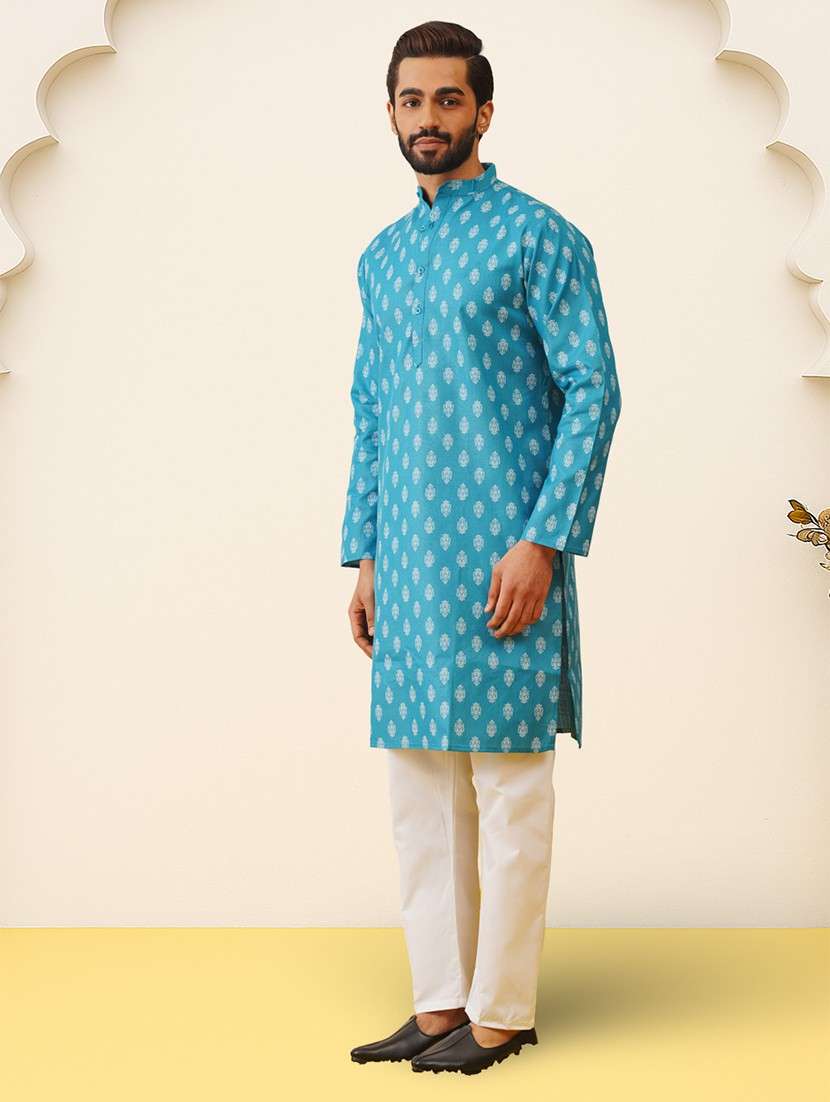 men printed long sleeves kurta pyjama set - 22624657 -  Standard Image - 2