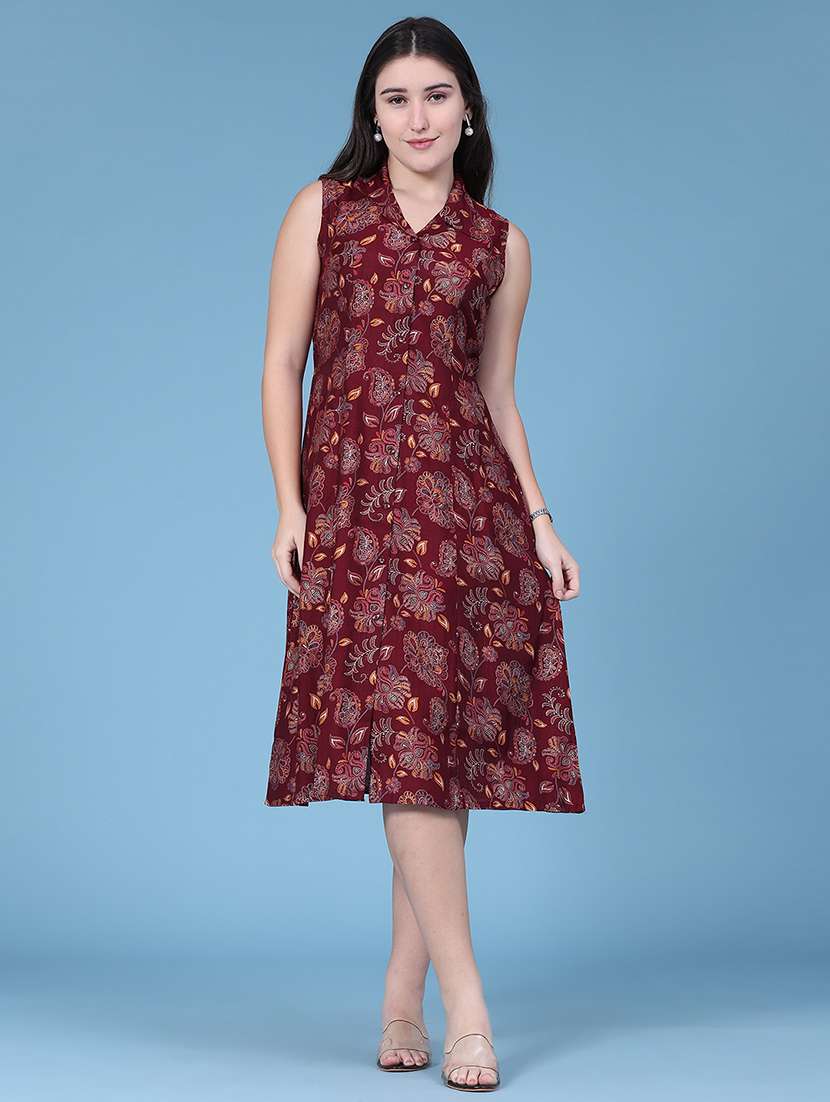 women printed sleeveless a-line dress - 22624713 -  Standard Image - 2