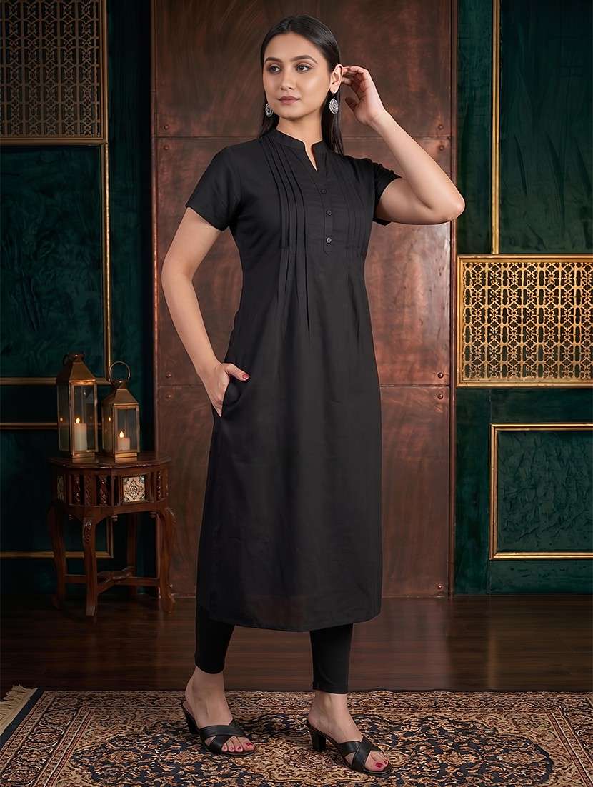 women solid short sleeves straight kurta - 22624775 -  Standard Image - 2