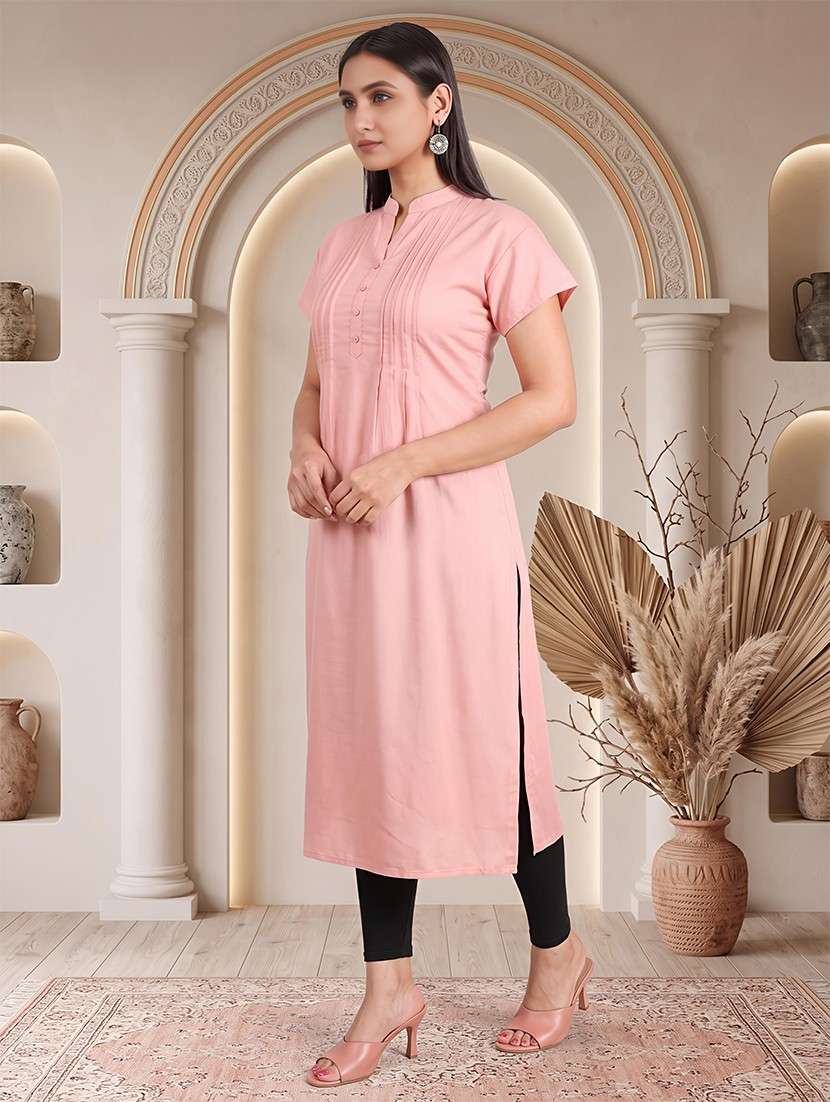 women solid short sleeves straight kurta - 22624780 -  Standard Image - 2
