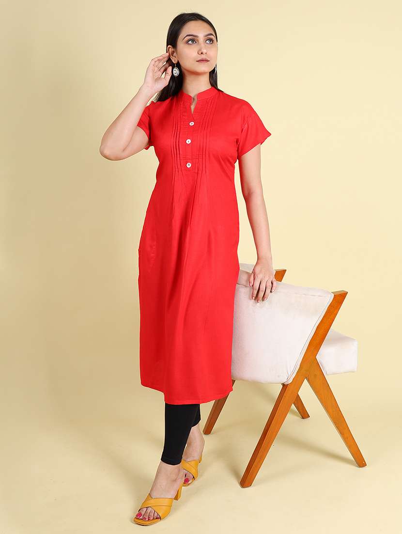 women solid short sleeves straight kurta