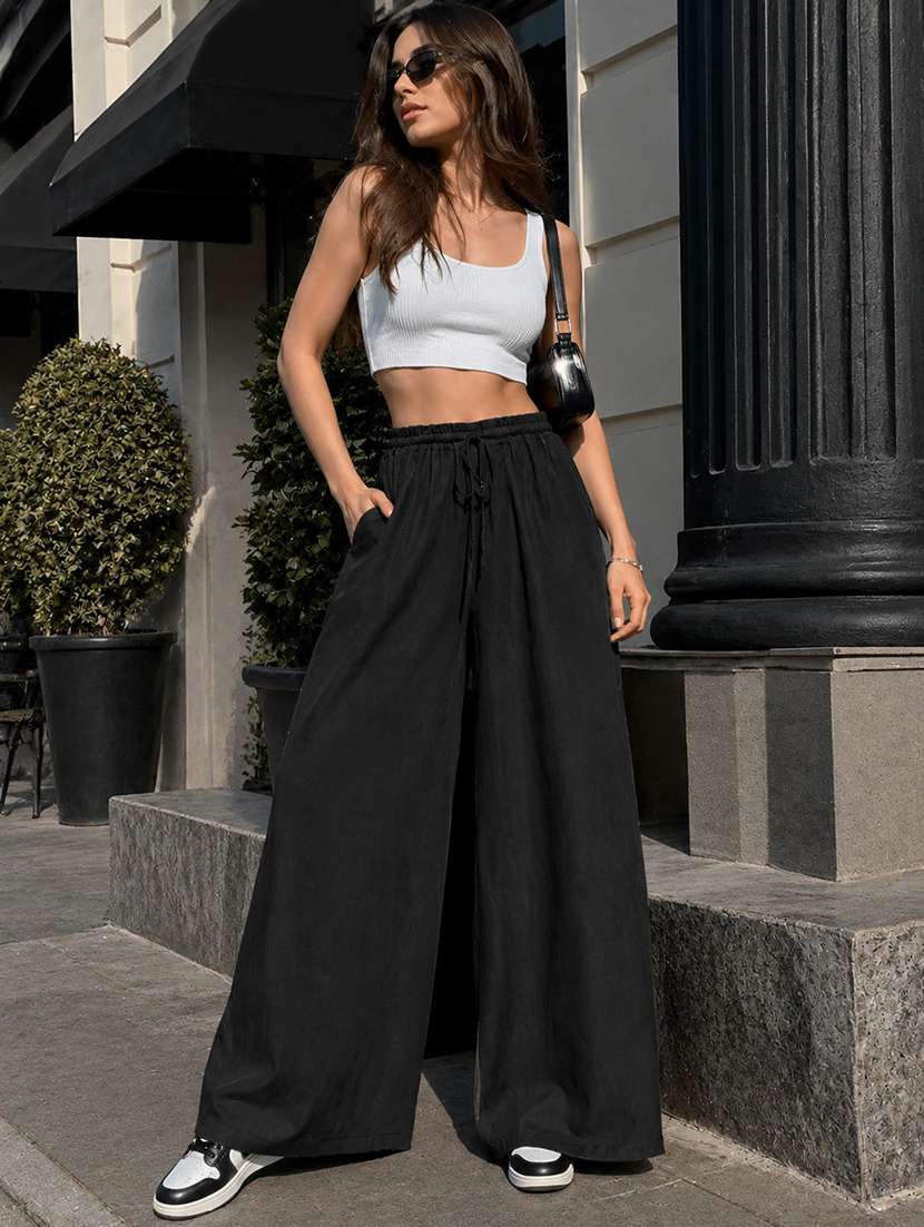 women solid high rise wide leg trouser - 22624803 -  Standard Image - 2