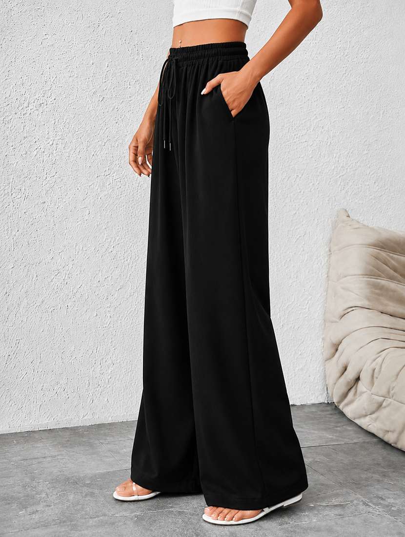 women solid high rise wide leg trouser - 22624814 -  Standard Image - 2