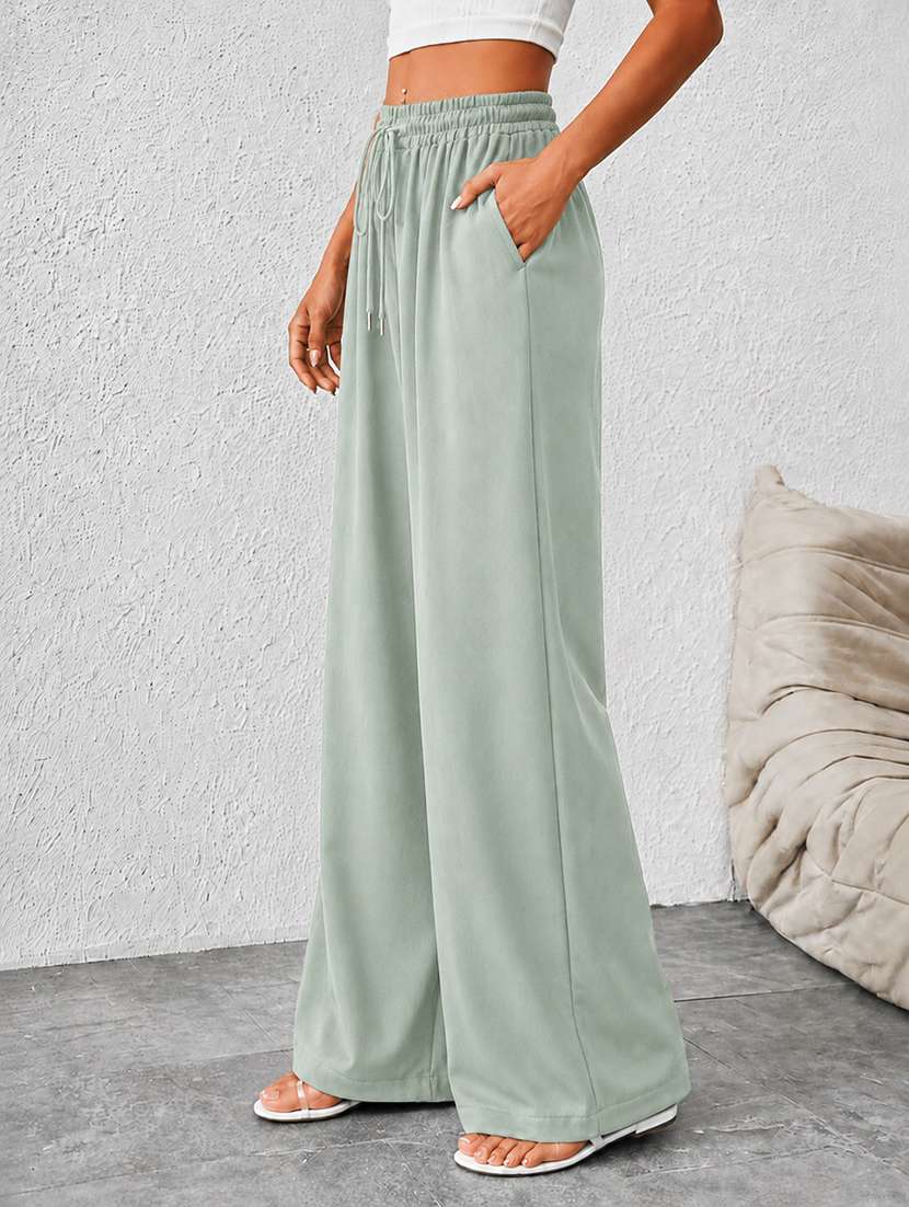 women solid mid rise wide leg trouser - 22624821 -  Standard Image - 2