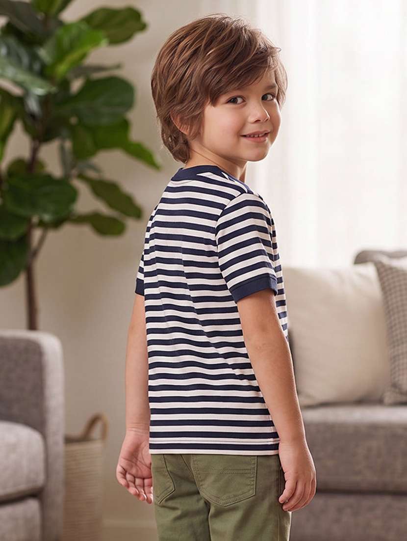 Boys Striped Short Sleeves Regular Fit T-shirt - 22624864 -  Standard Image - 2