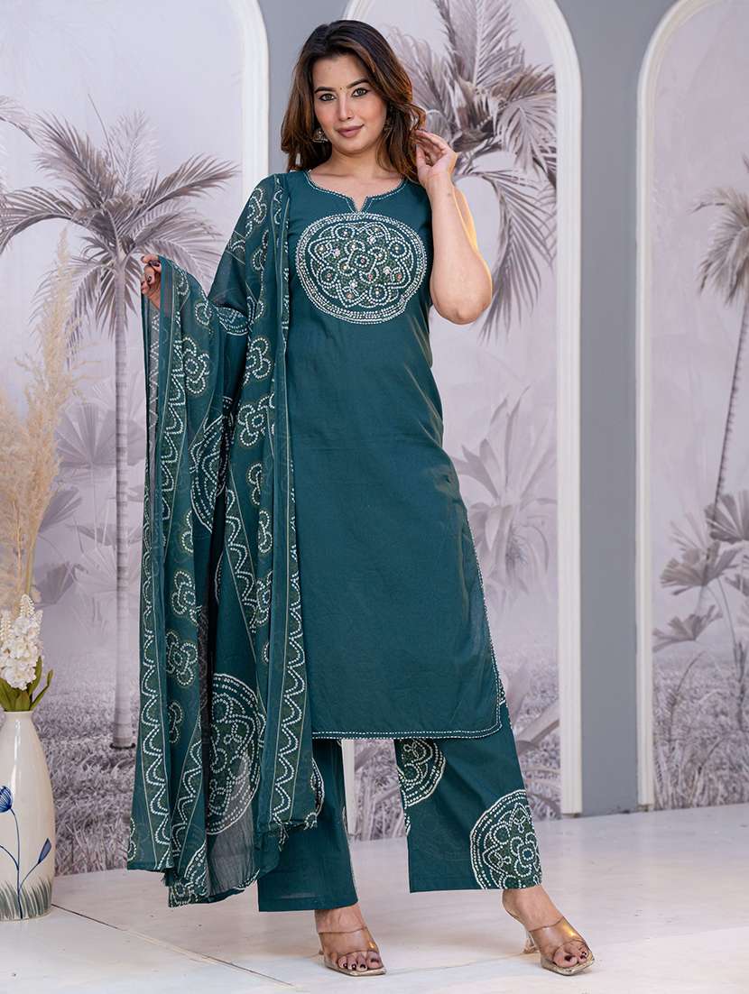 women printed sleeveless kurta pant set with dupatta
