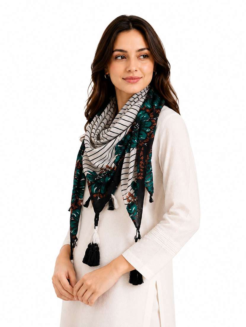 Women Set Of 5 Printed Scarf With Tassels - 22625724 -  Standard Image - 2