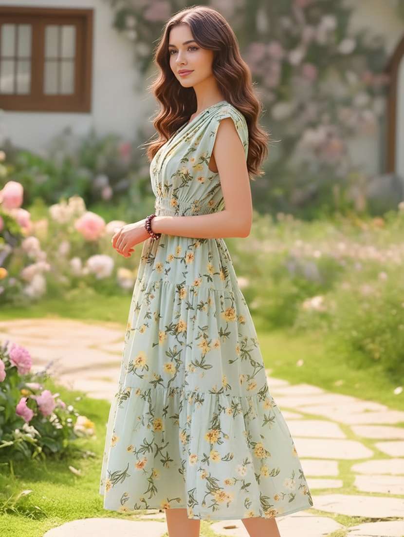 women floral printed v neck tiered dress - 22626292 -  Standard Image - 2