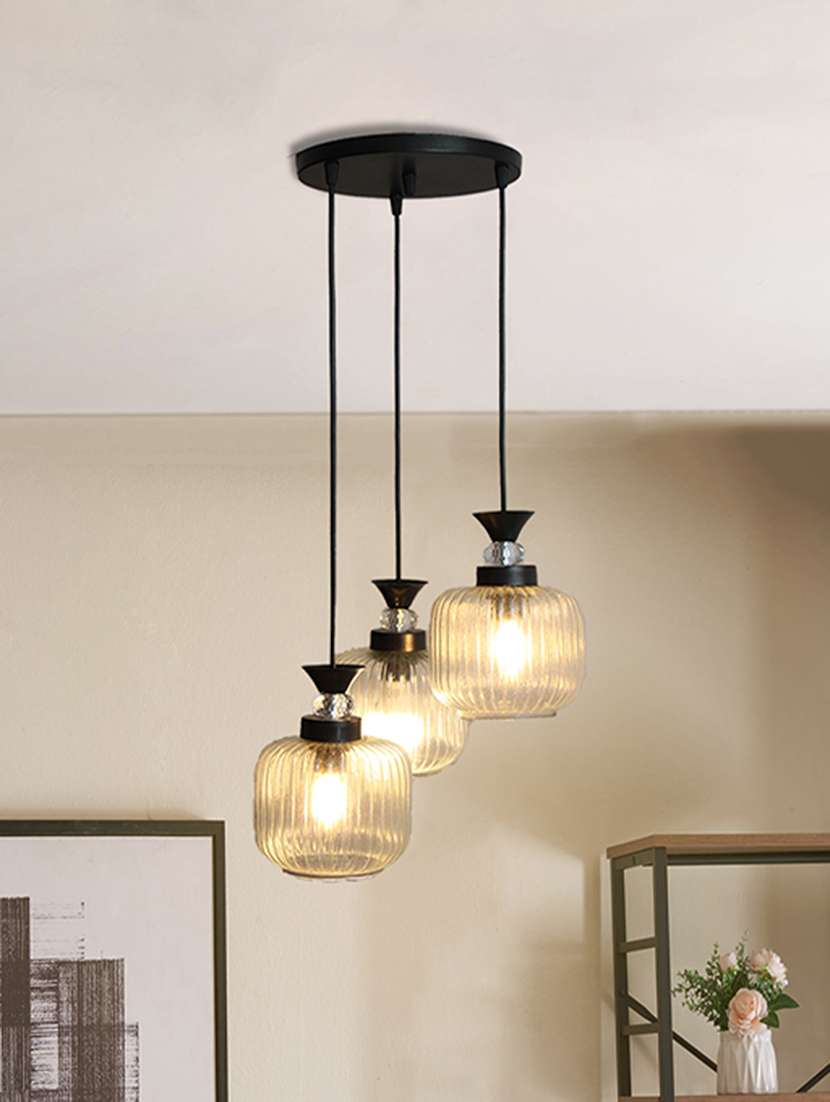 3-light clear ribbed glass cluster hanging light - 22626296 -  Standard Image - 2