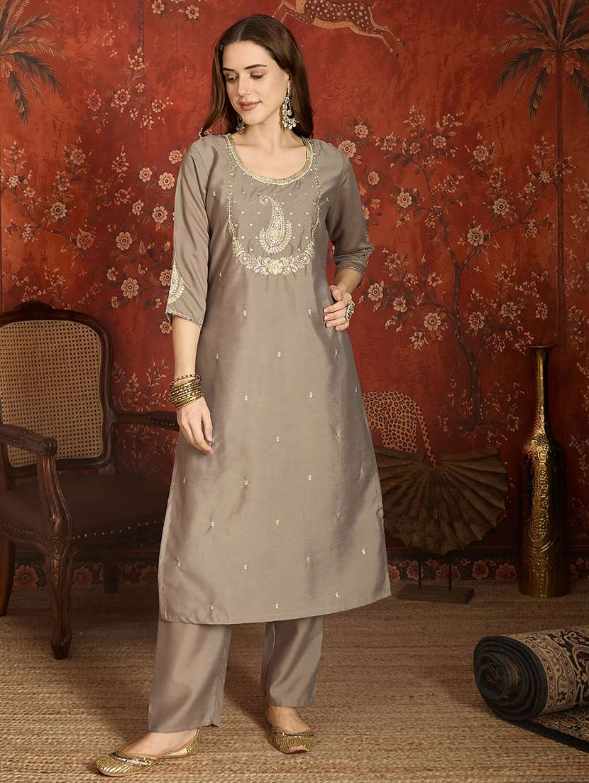 women embroidered three quarter sleeves kurta pant set with dupatta - 22626446 -  Standard Image - 2