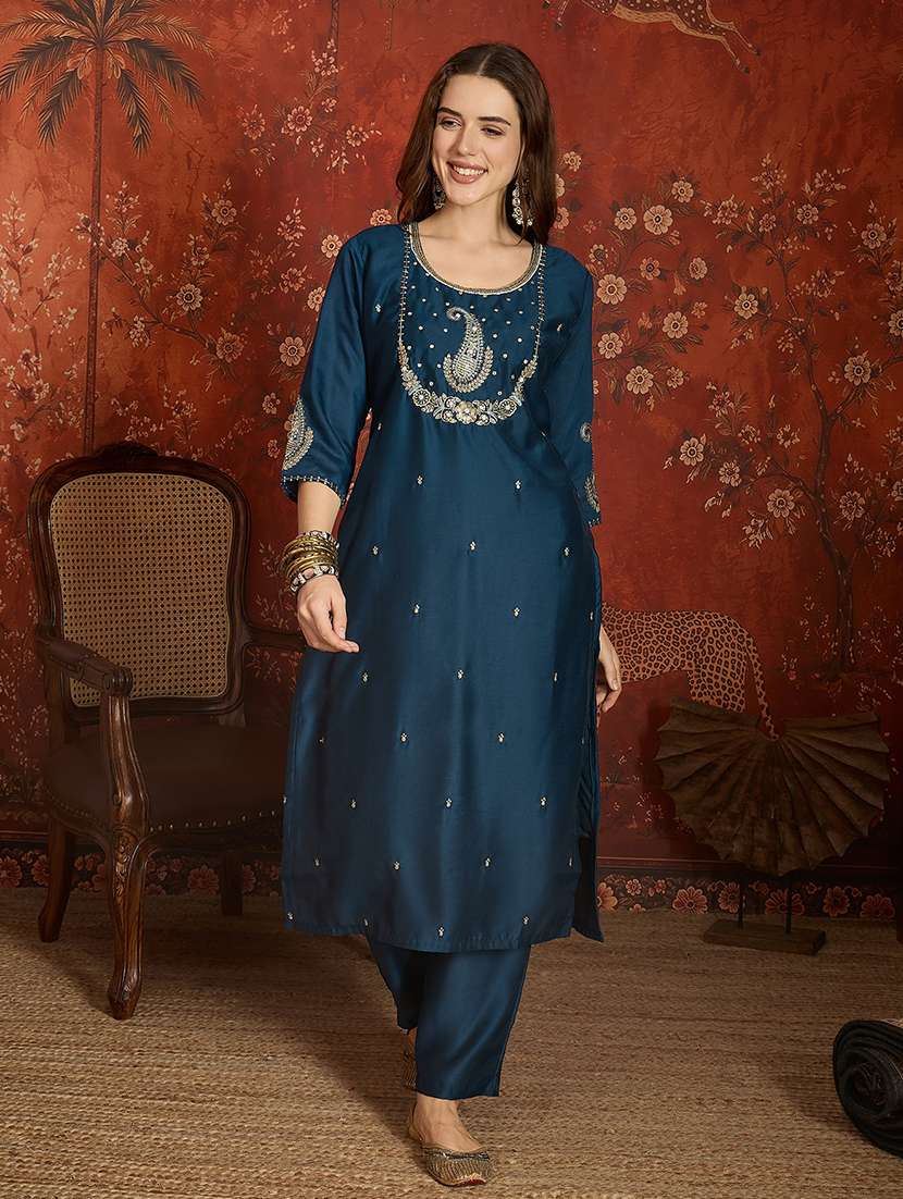 Women Embroidered Three Quarter Sleeve Kurta Pant With Dupatta Set - 22626447 -  Standard Image - 2