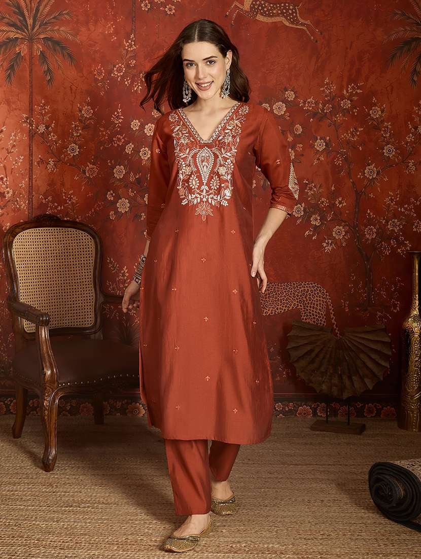 women embroidered three quarter sleeve kurta pant with dupatta set - 22626450 -  Standard Image - 2