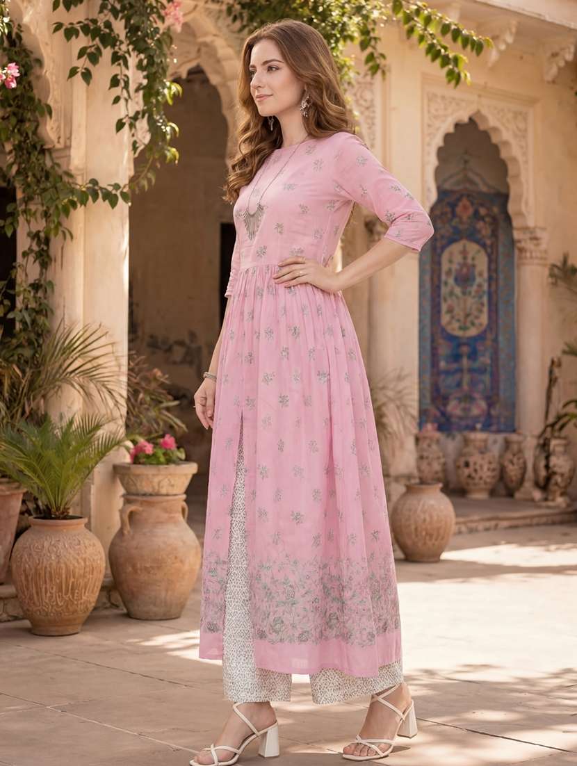 Women Printed Three Quarter Sleeves A-line Kurta - 22626724 -  Standard Image - 2