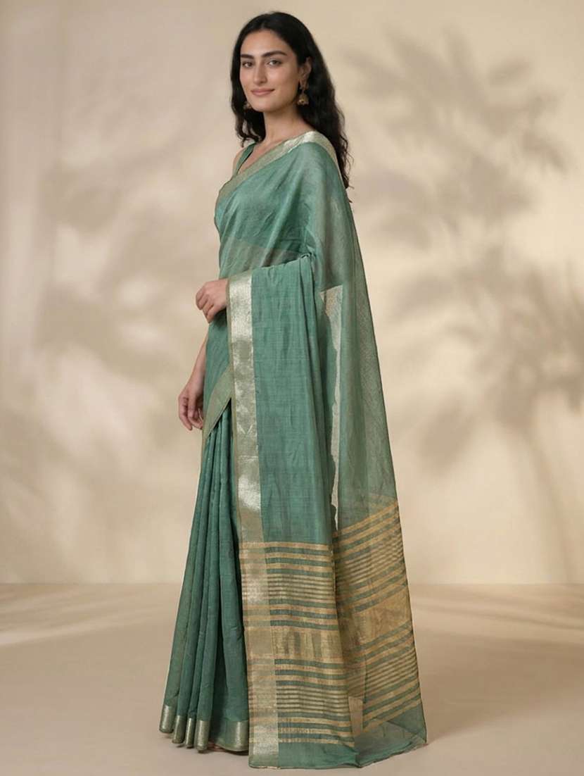 Women Solid With Bordered Saree With Blouse - 22626963 -  Standard Image - 2