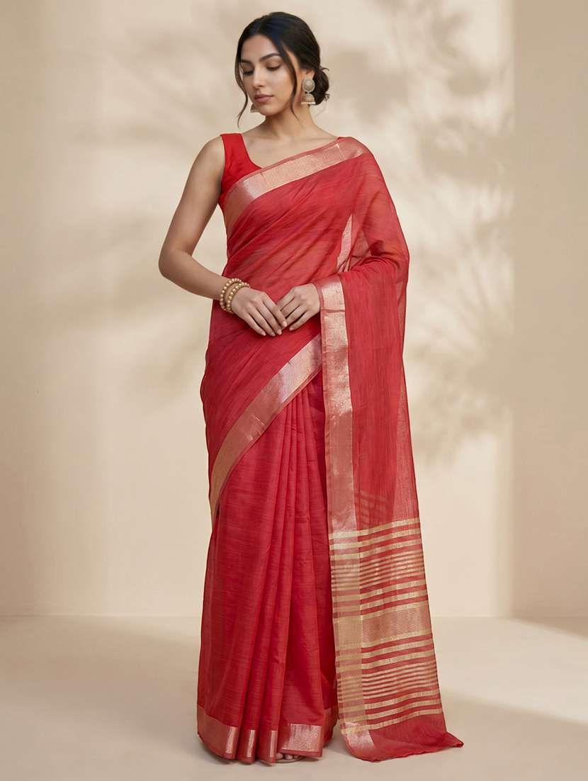 women solid with bordered saree with blouse