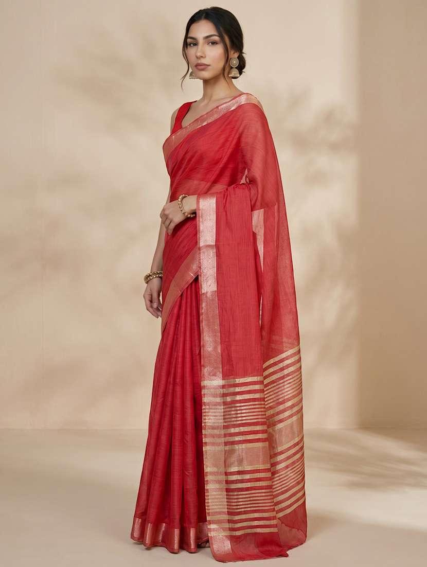 Women Solid With Bordered Saree With Blouse - 22626964 -  Standard Image - 2