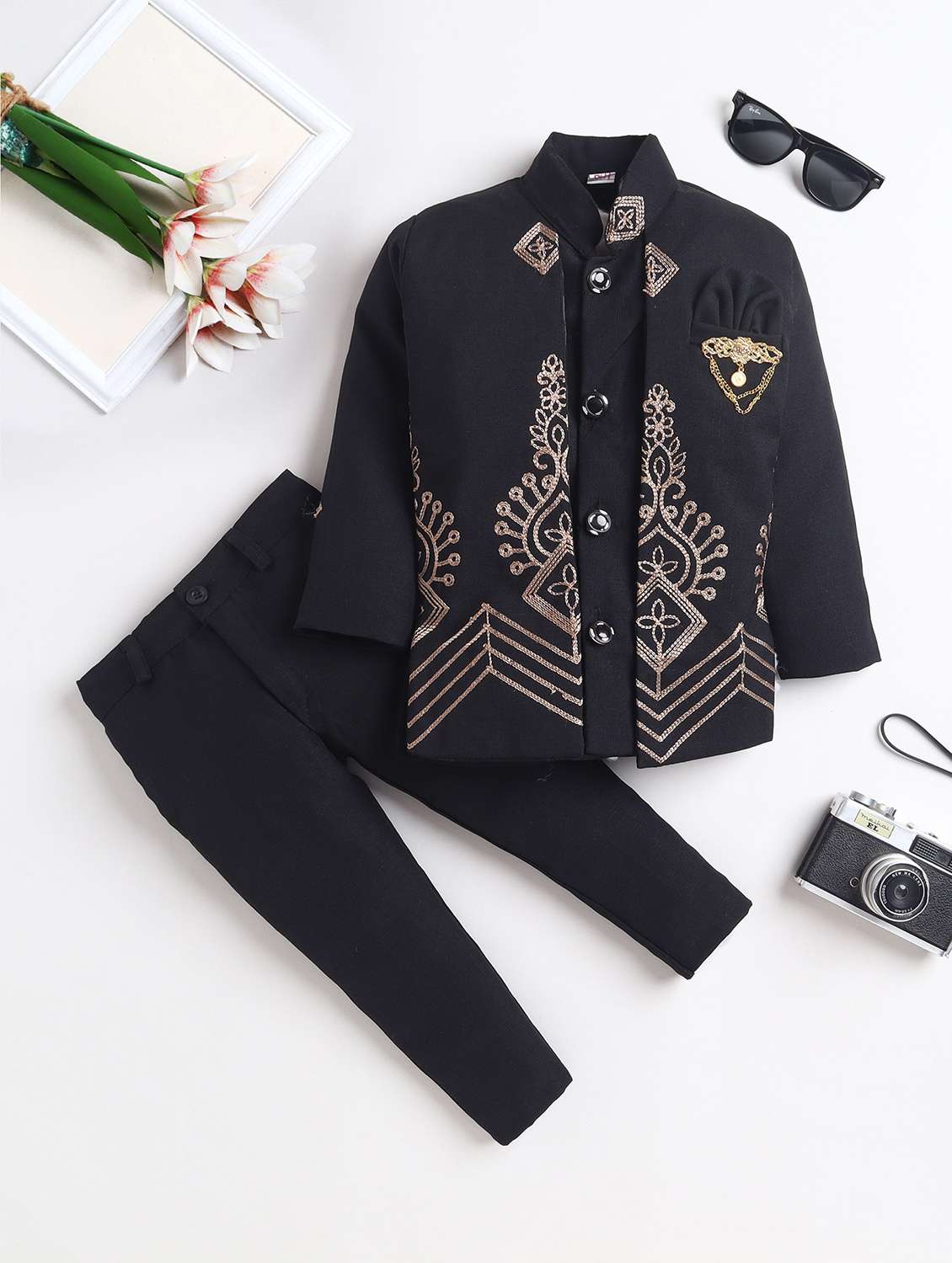 boys embroidered long sleeves sherwani 