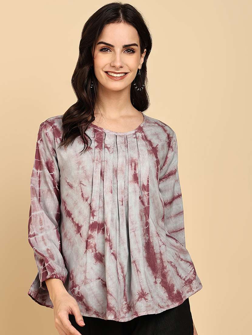 women tie and dye three quarter sleeves regular top - 22627188 -  Standard Image - 2