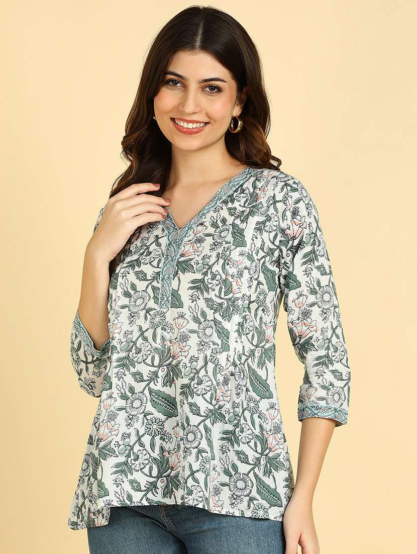 Women Printed Three Quarter Sleeves Regular Top - 22627271 -  Standard Image - 2