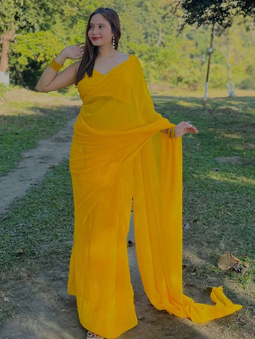 women solid casual wear saree with blouse