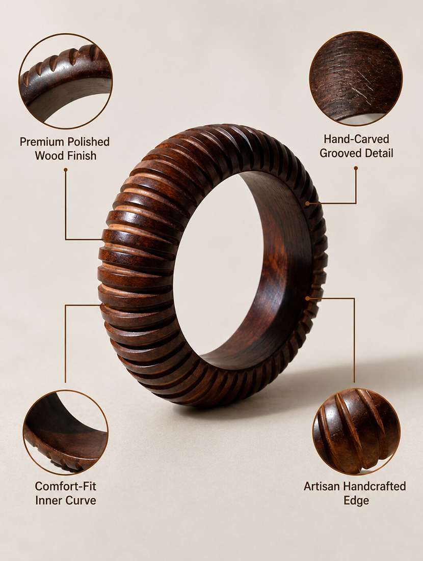 Women Carved Ribbed Pattern Wooden Bangle - 22627798 -  Standard Image - 2