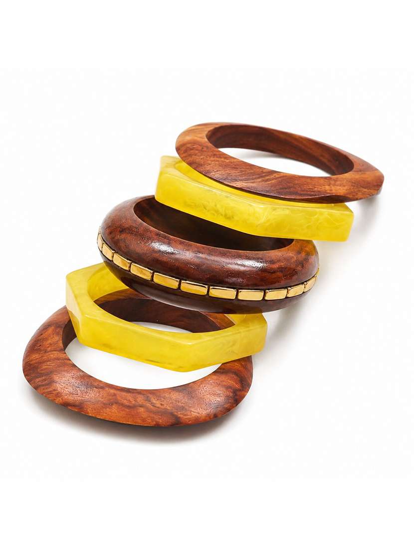 Wood Resin Geometric Beaded Bangle Set - 22627802 -  Standard Image - 2
