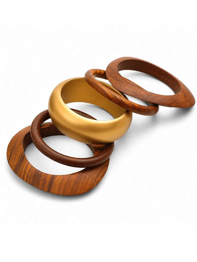 Brown Wood & Gold Resin Bangle Set - 22627805 -  Standard Image - 2