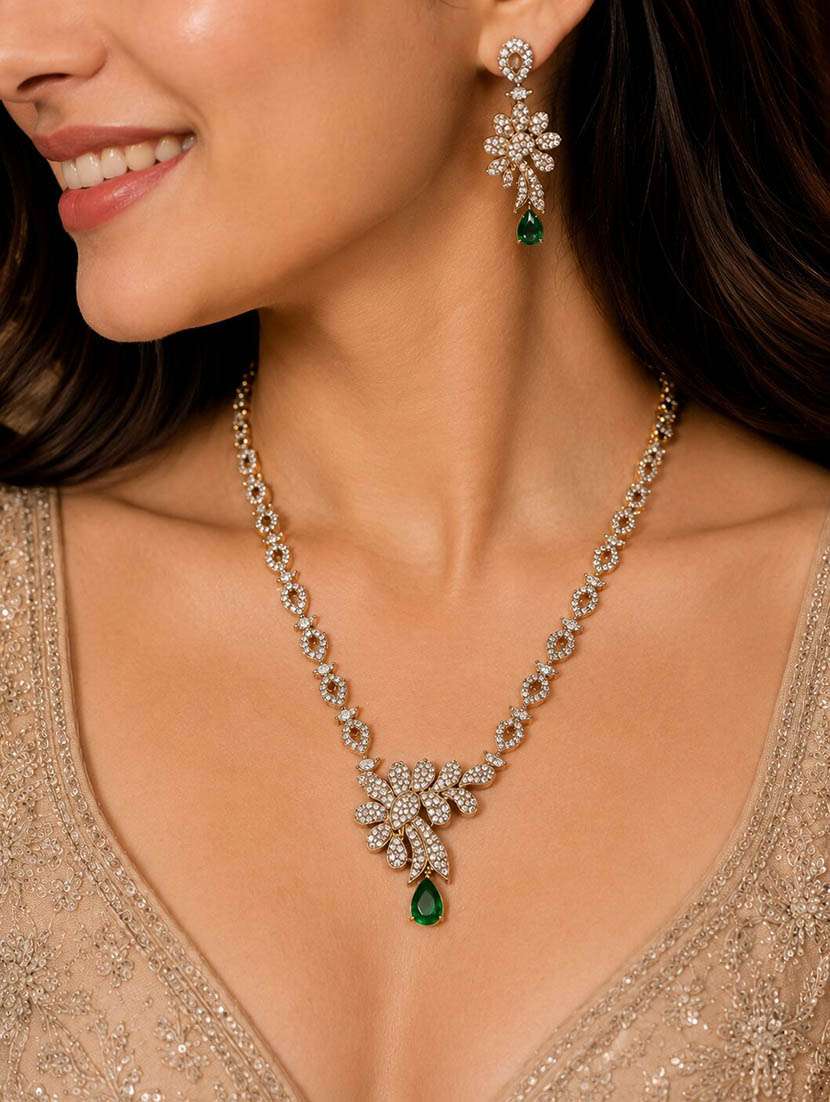 green gold plated necklace and earrings set - 22627825 -  Standard Image - 2