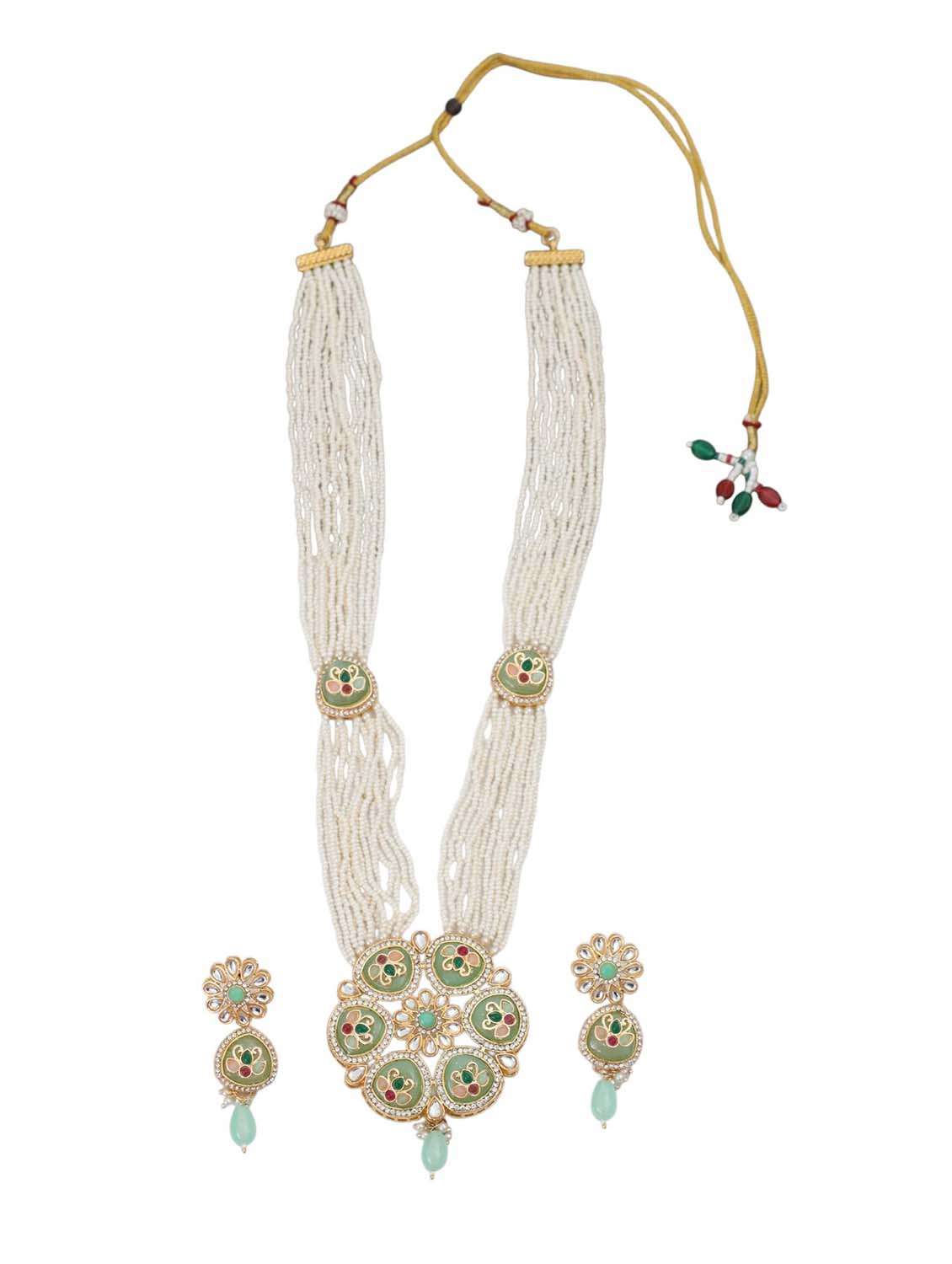 party wear green gold plated brass necklace set - 22627826 -  Standard Image - 2