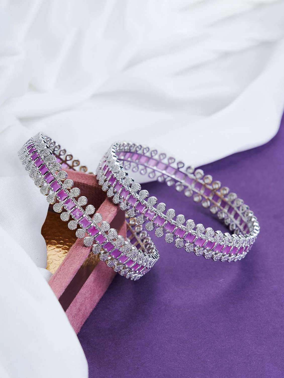 opal touch sparkling rhodium bangles set (pack of 2)
